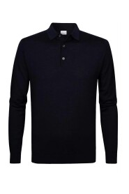 Granatowy Polo z Merynosa - Długi Rękaw, Slim Fit, 100% Wełna Merynosa