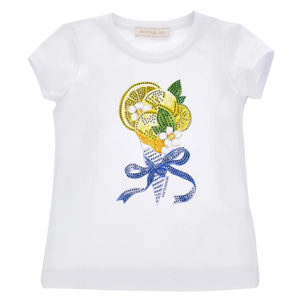 Monnalisa , Kids Short Sleeve T-Shirts, Female, White, 4 Y, Ice Cream T-Shirt