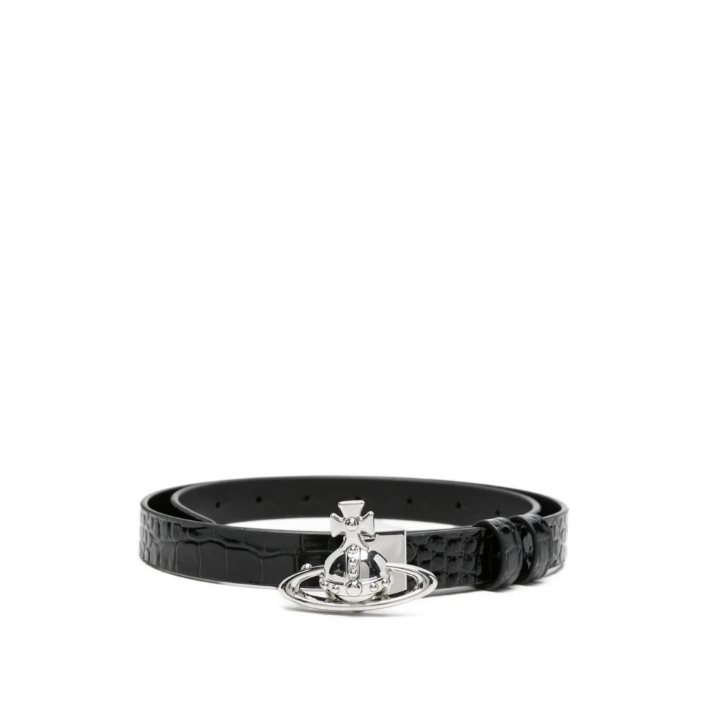 Vivienne Westwood Women's Black Belts, S/M, Logo-Buckle Leather Belt