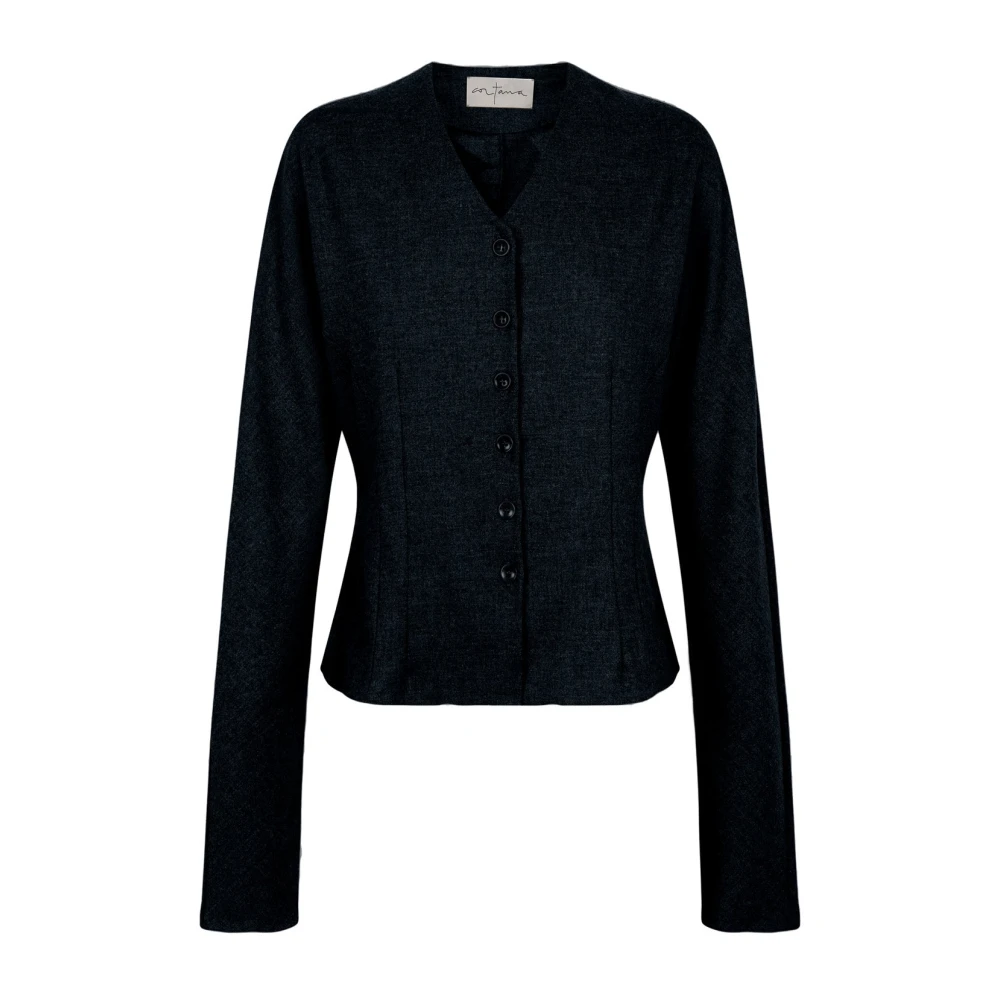 Cortana Lanna zwarte jas van zuivere wol en kasjmier Black Dames