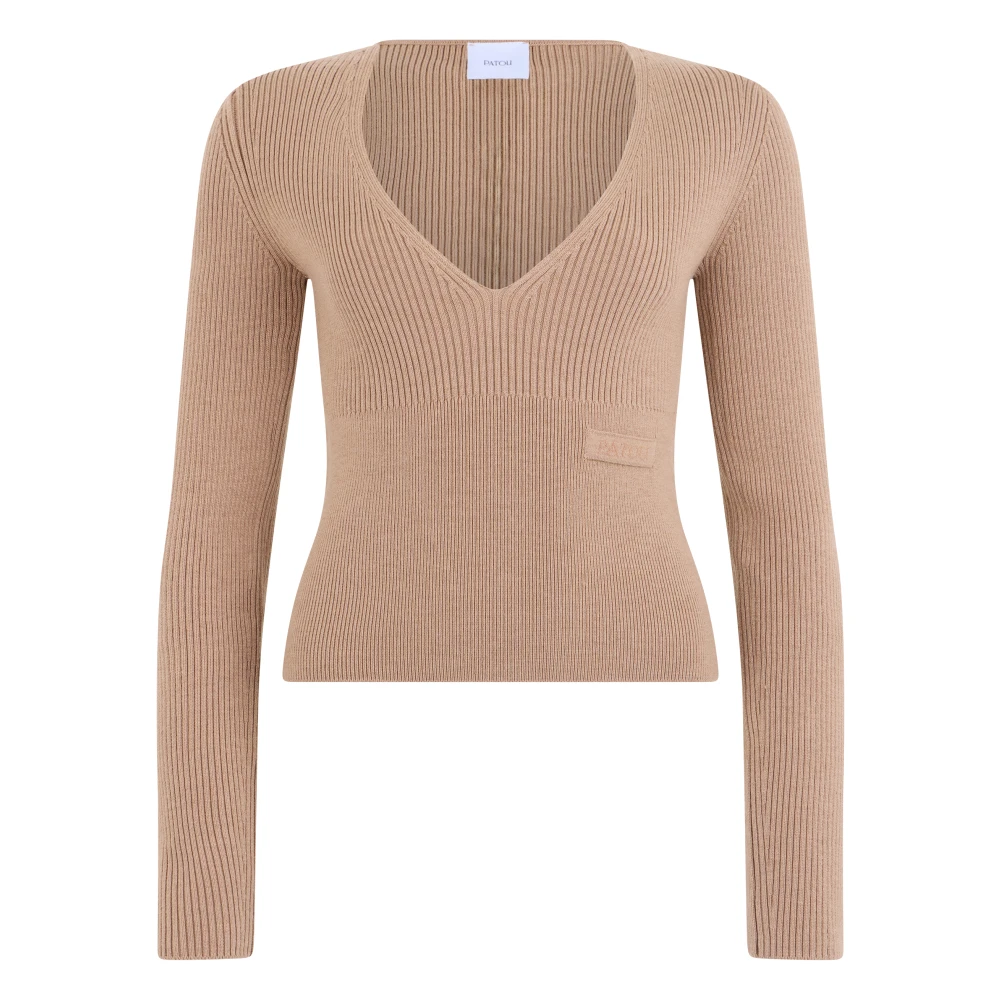 Patou Women's Beige V-Neck Knitwear, Xs, Kn187 Merino V-Neck Jumper