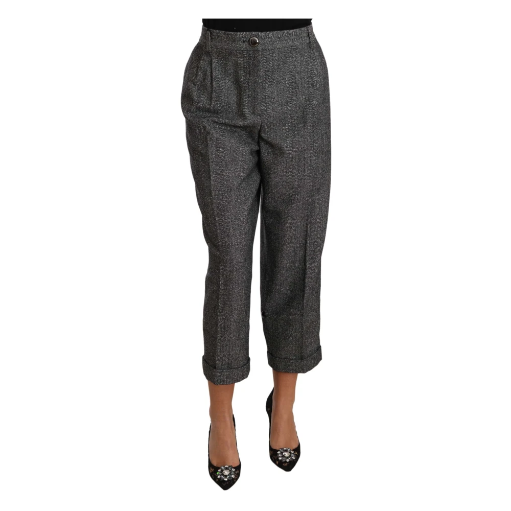 Dolce & Gabbana Women's Gray Cropped Trousers, 3XL, Elegant Wool-Blend Trousers
