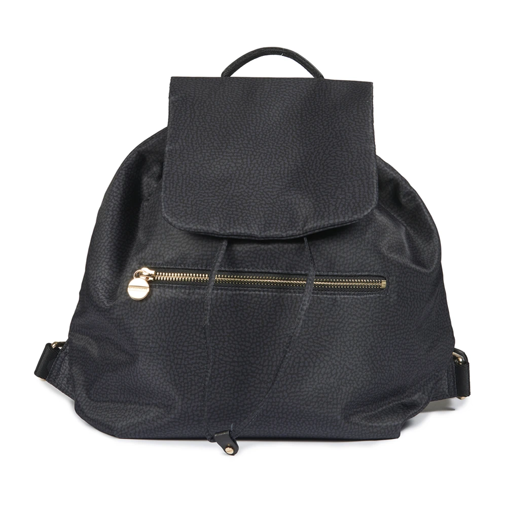 Borbonese Bedrukte Stoffen Rugzak met Leren Details Black Dames