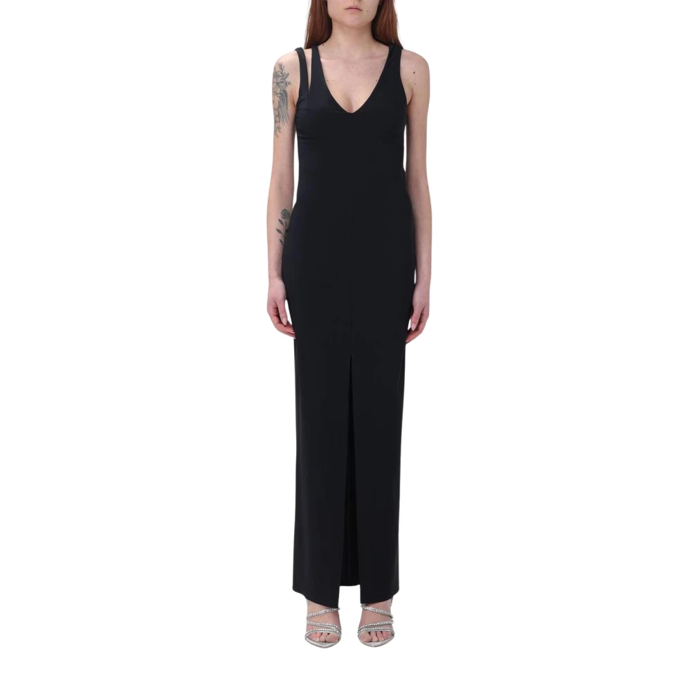 Patrizia Pepe Vrouw Zwart Elegante E Maxi Jurk Met V-Hals