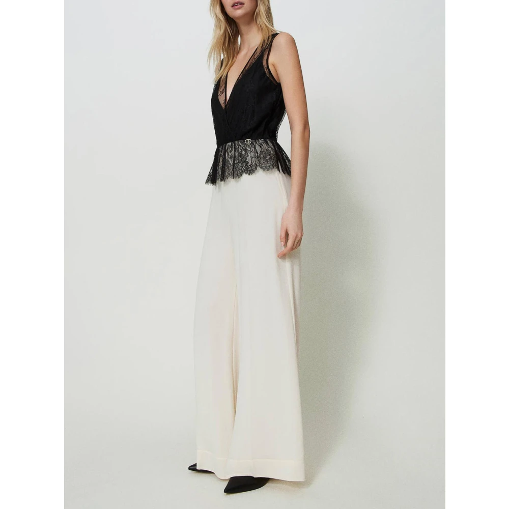 Twinset Kant Chantilly Jumpsuit Wijde Pijpen White Dames
