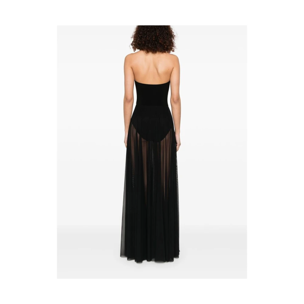 Norma Kamali Zwarte Doorschijnende Overlay Gedrapeerde Jurk Black Dames