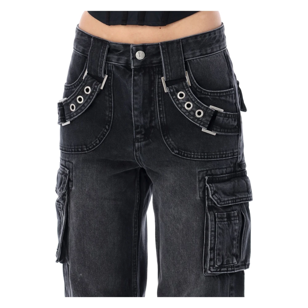 Misbhv Zwarte Cargo Jeans met Harnasbanden Black Dames