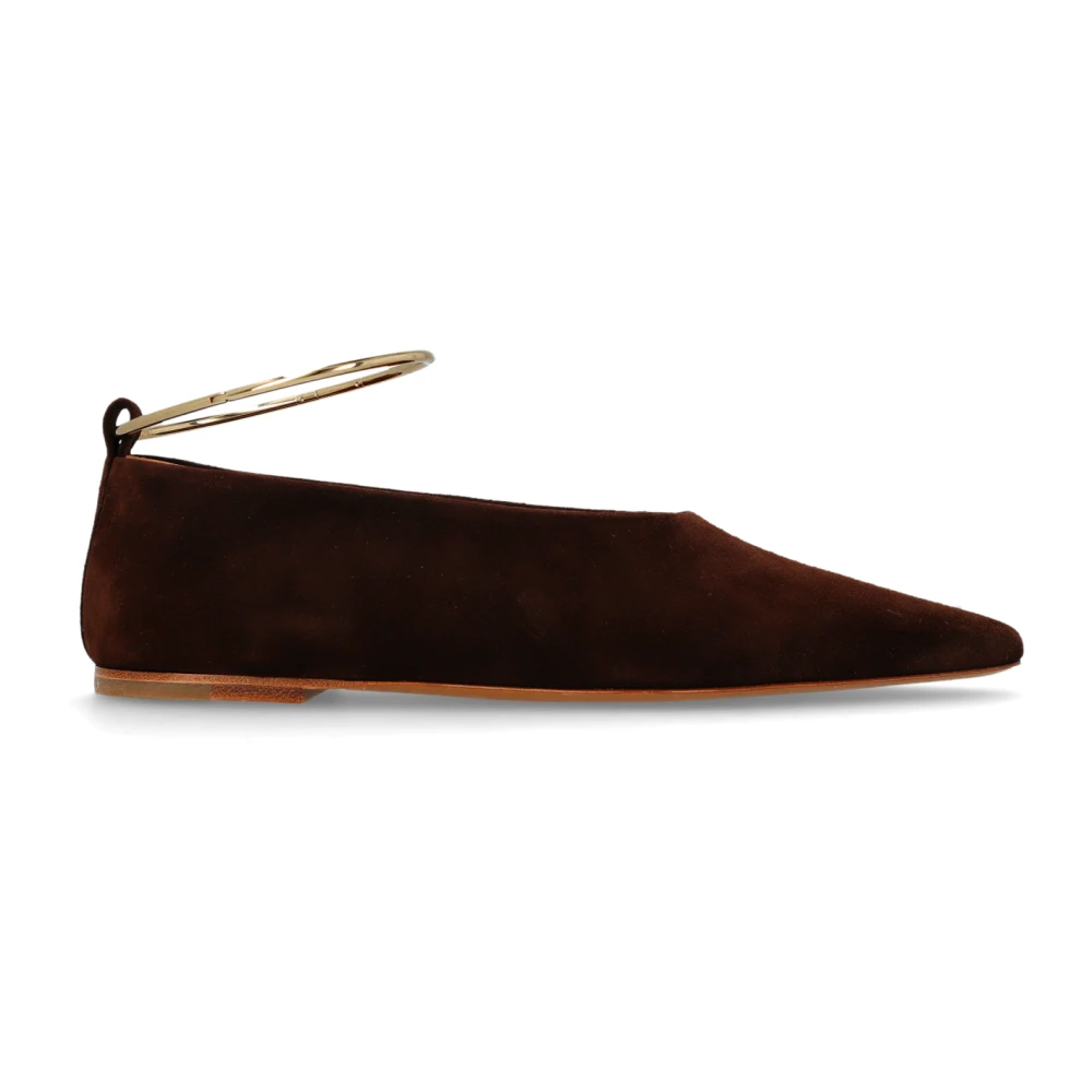 Jil Sander Femme Marron Chaussures, Brun, Taille: 37 Eu Ballerines En Daim Avec Cercle À La Cheville