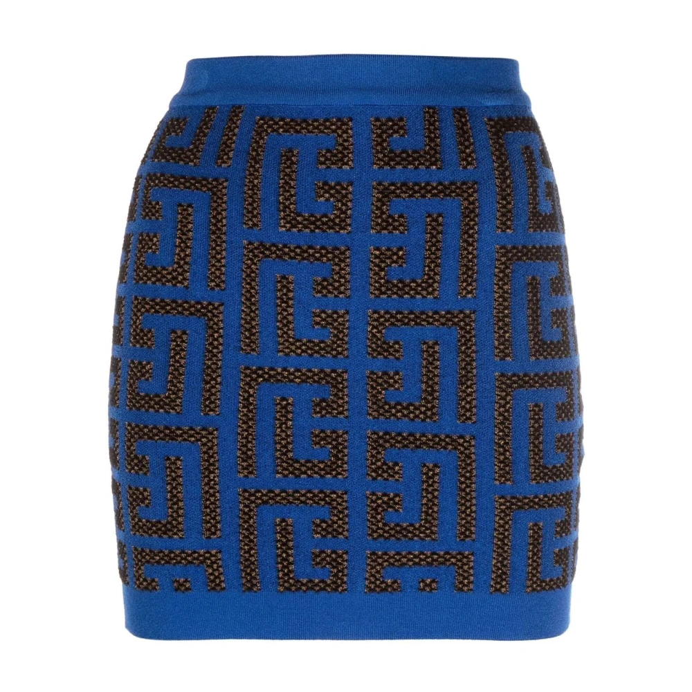Balmain Women's Blue Hw Pharaon Monogram Knit Skirt - Short Skirts - S - Skirts