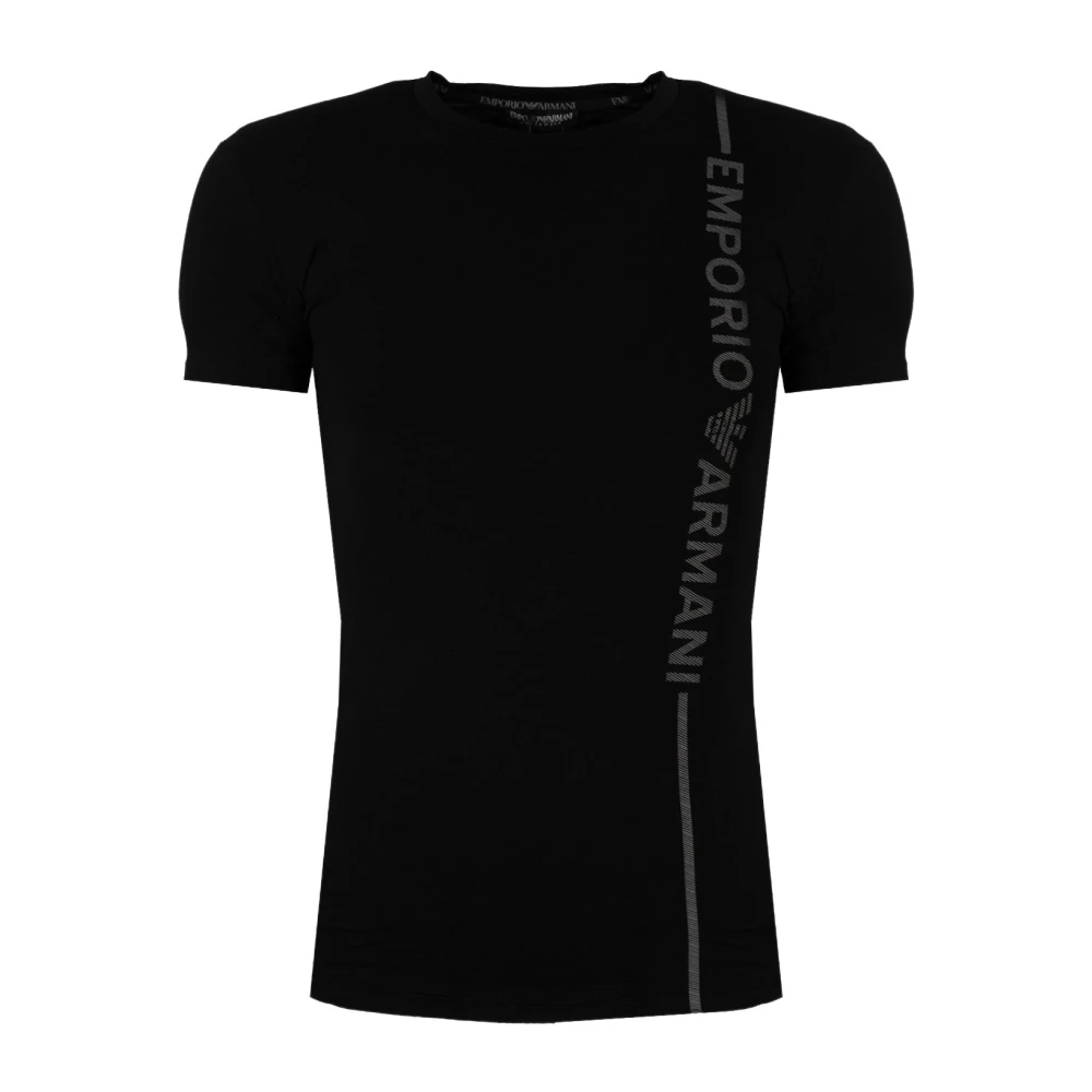 Emporio Armani Stretch Logo Verticaal Katoenen T-Shirt Black Heren