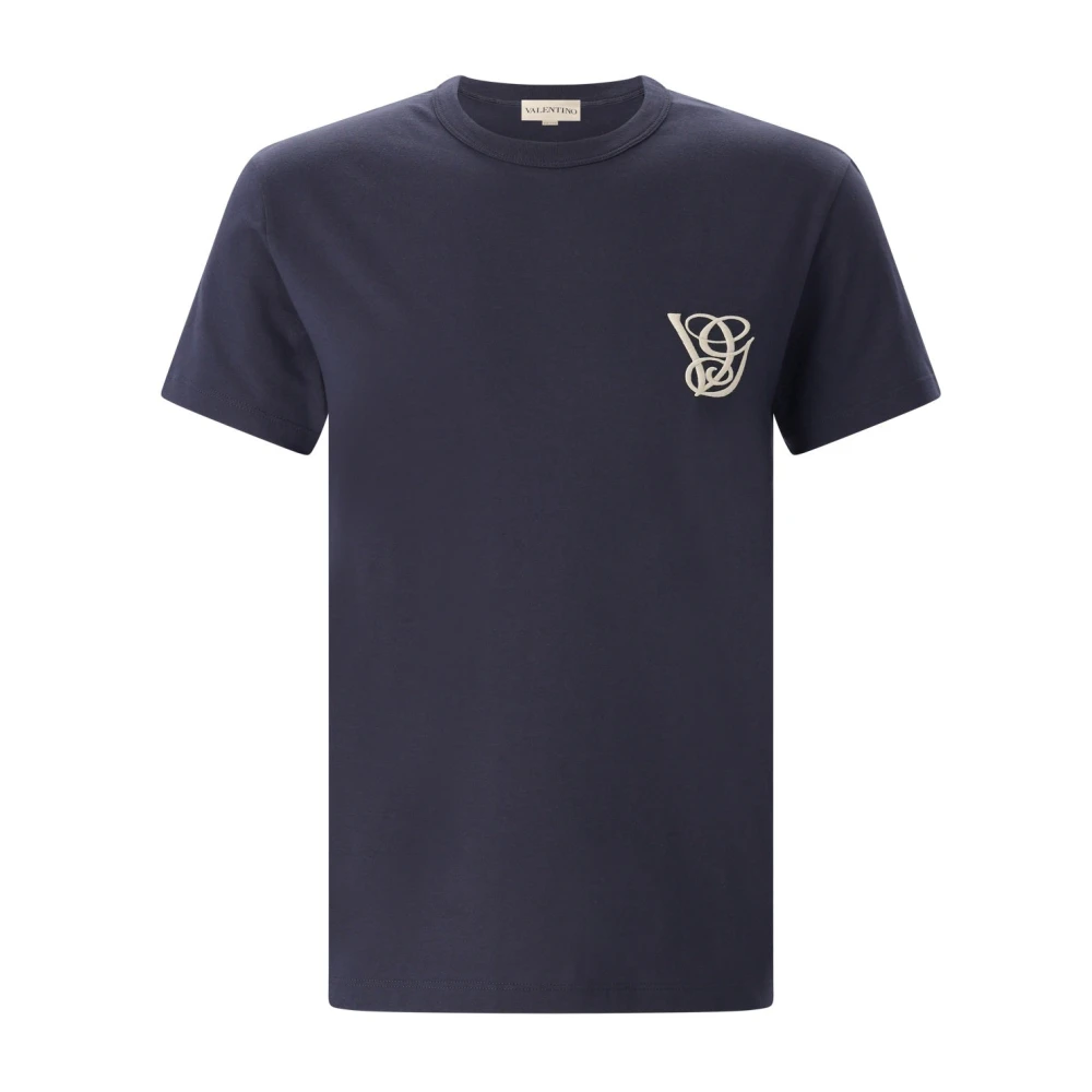 Valentino Men's Blue T-Shirts, L, Cotton T-Shirt With Vg Patch