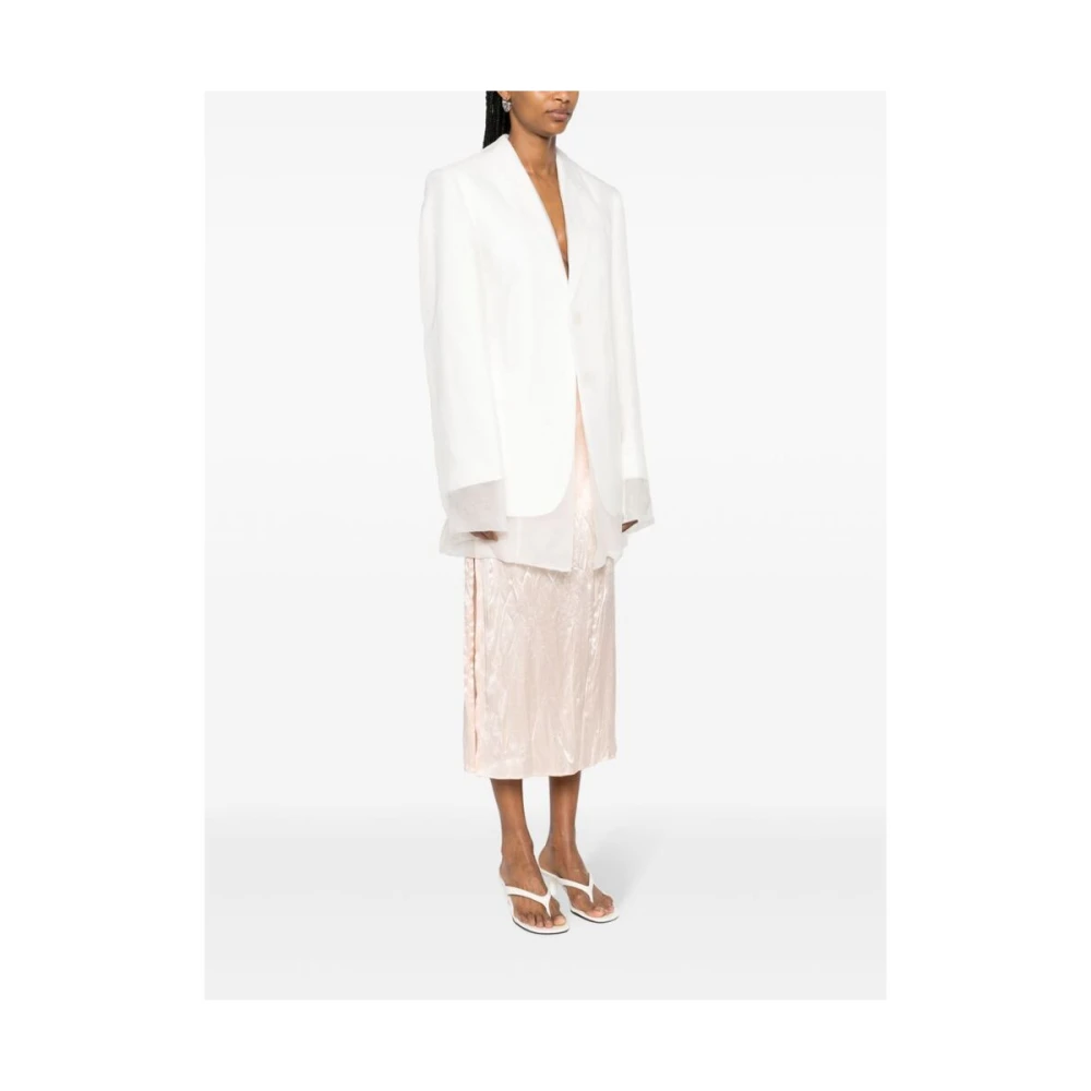 SPORTMAX Witte Zijde Laag Jas met Organza Overlay White Dames