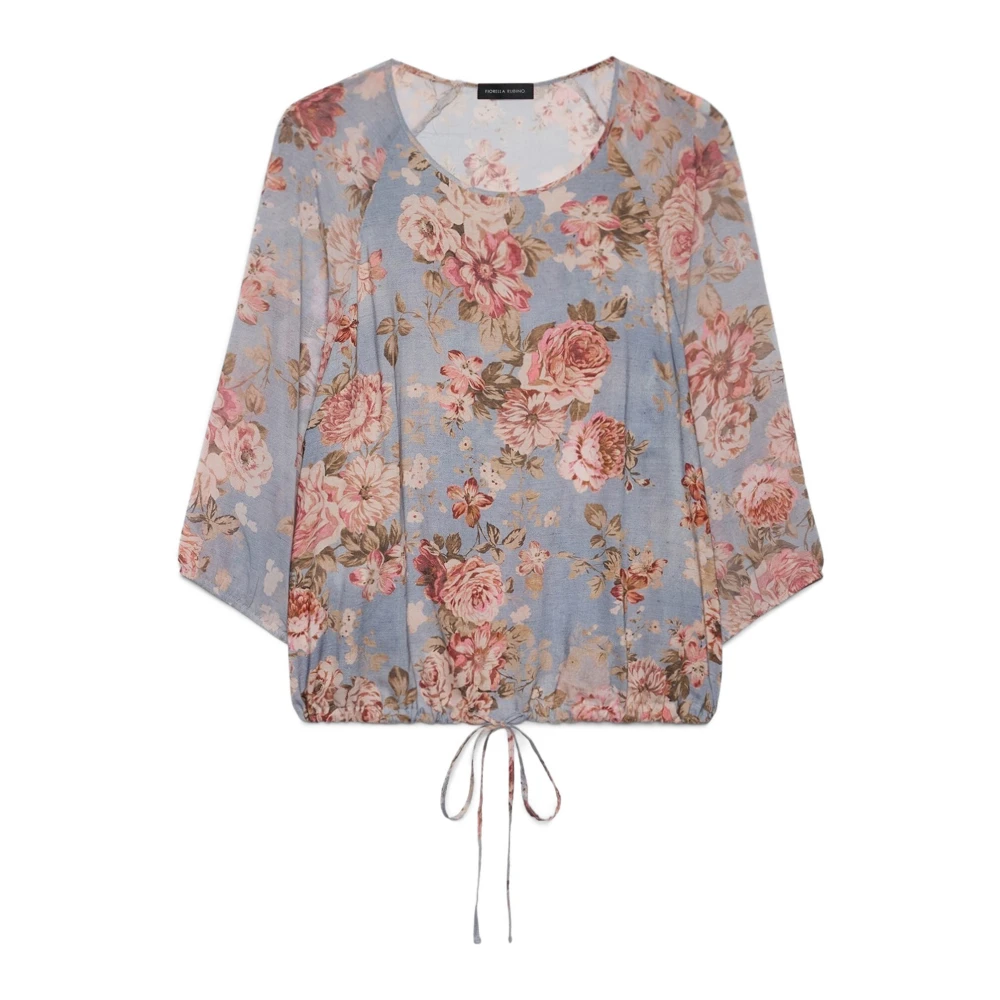 Fiorella Rubino Vrouw Blauw Overhemden Dames, 4XL, Polyester, Bloes Met Bloemenprint Van Viscose