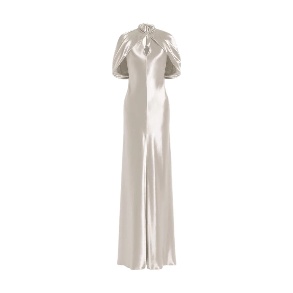Alberta Ferretti White Gowns, Female, S, Satin Evening Dress With Cape Sleeves