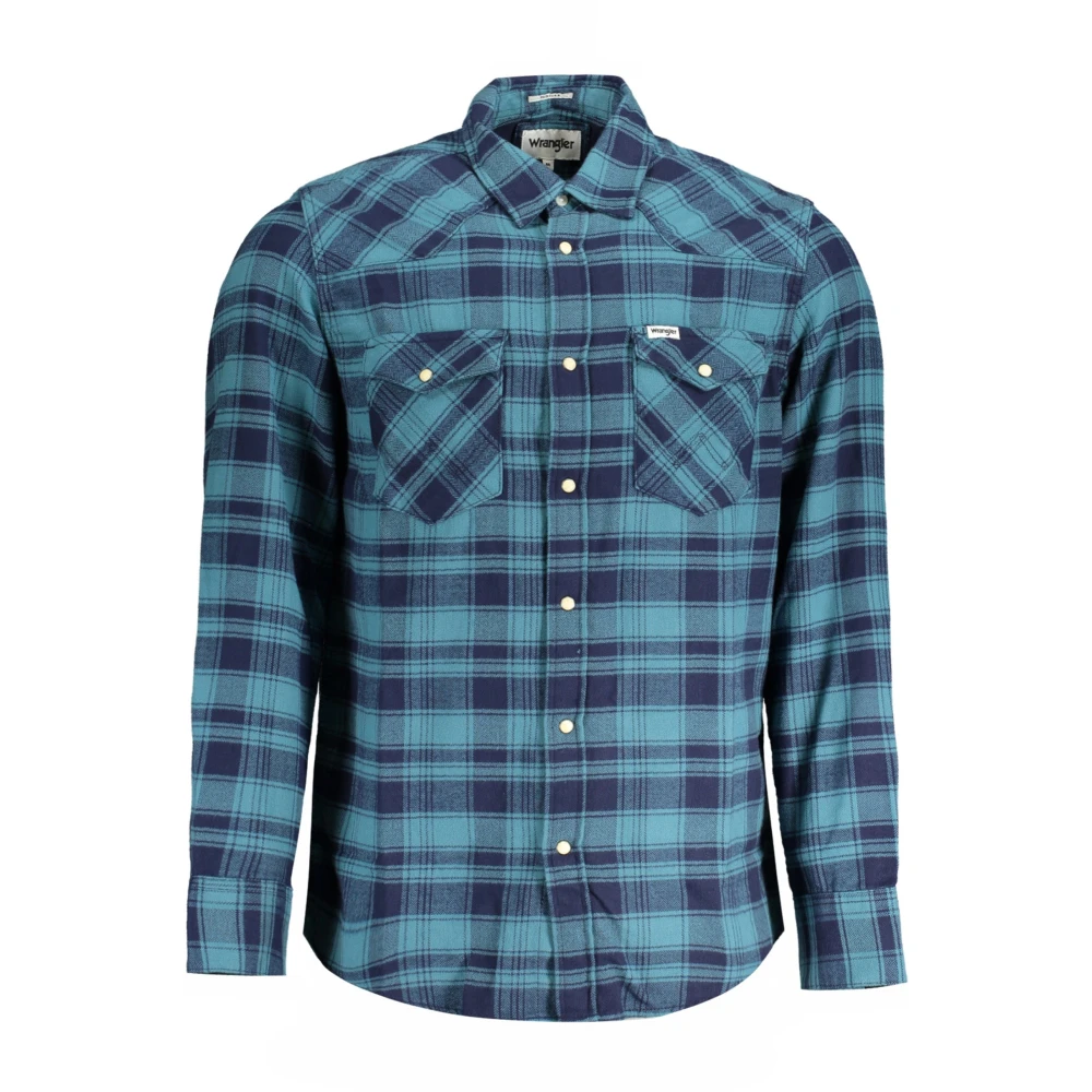 Wrangler Blauw Flanellen Western Overhemd met Italiaanse Kraag Blue Heren