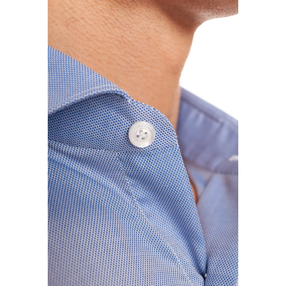 Finamore Neapolitaans Vervaardigde Slim-Fit Casual Overhemden Blue Heren