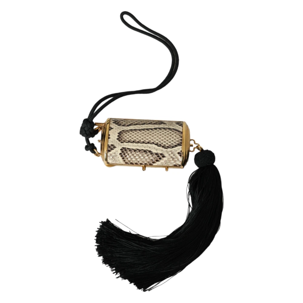 Dolce & Gabbana Python Leren Mini Spiegel Kwast Tas Beige Dames