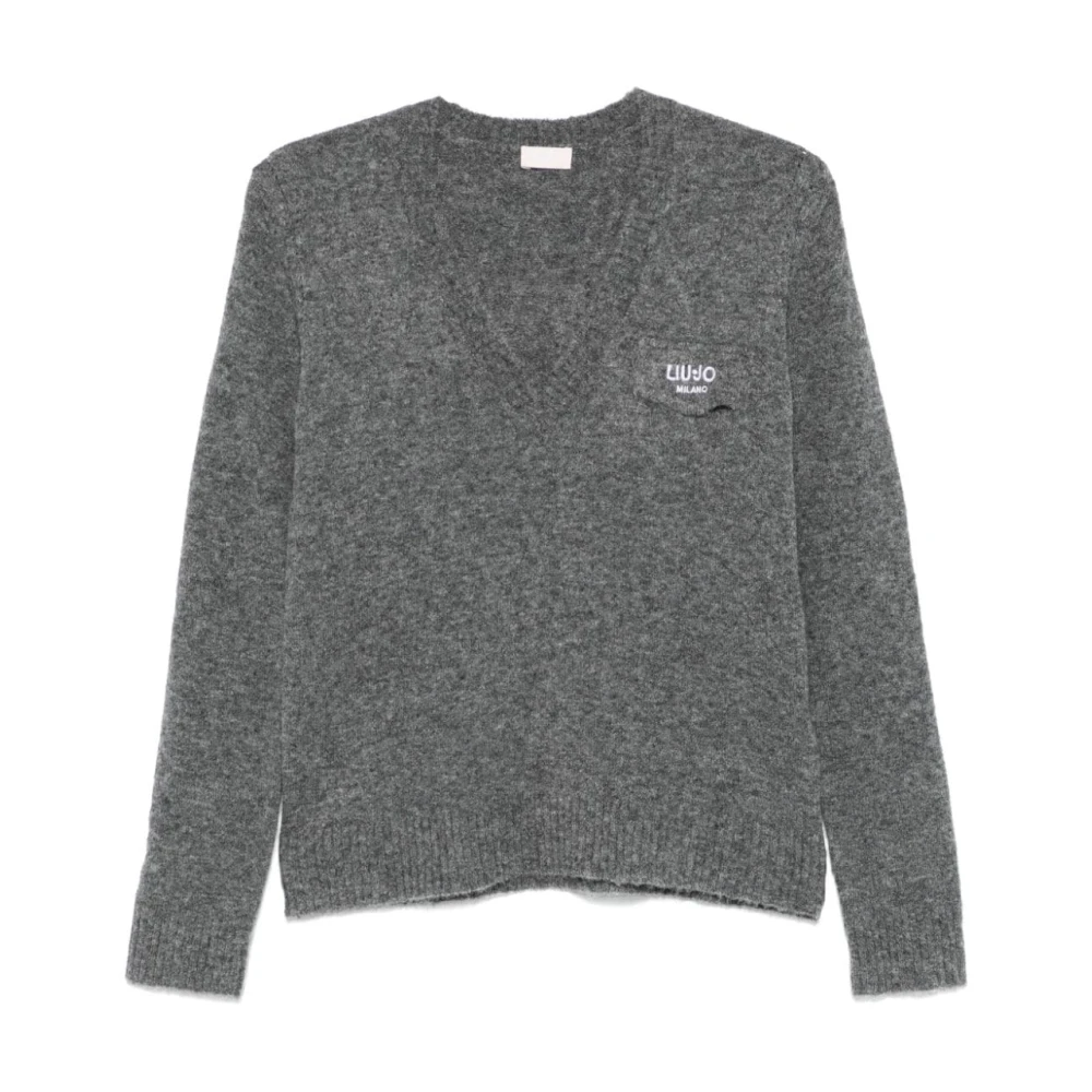 Liu Jo Grijze Gebreide Trui met Logoborduursel Gray Dames