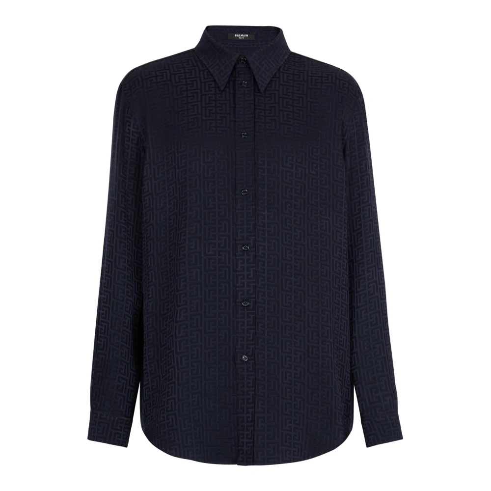 Balmain Blue Monogram Jacquard Shirt - Male - Casual Shirts - L - Shirts