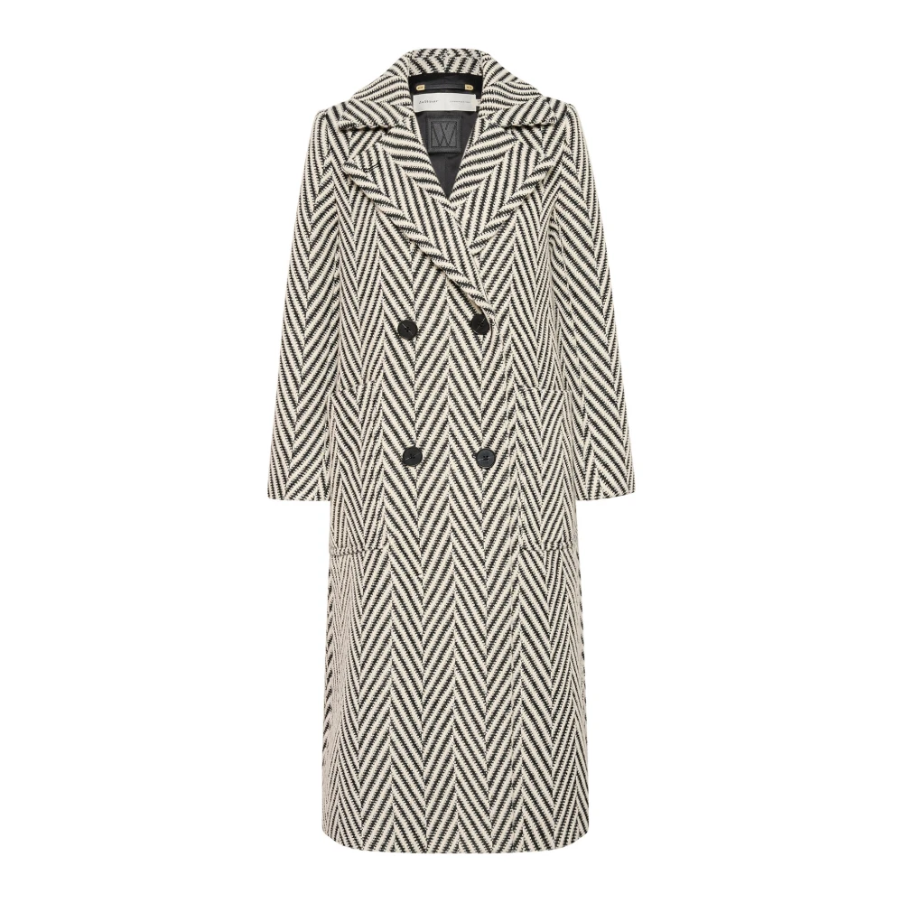 InWear Zwart Wit Jas met Oversized Zakken White Dames