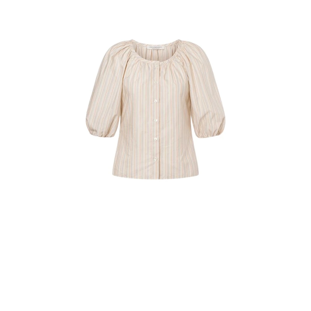 Philosophy Di Lorenzo Serafini Women's Beige Blouses, M, Striped Cotton Shirt