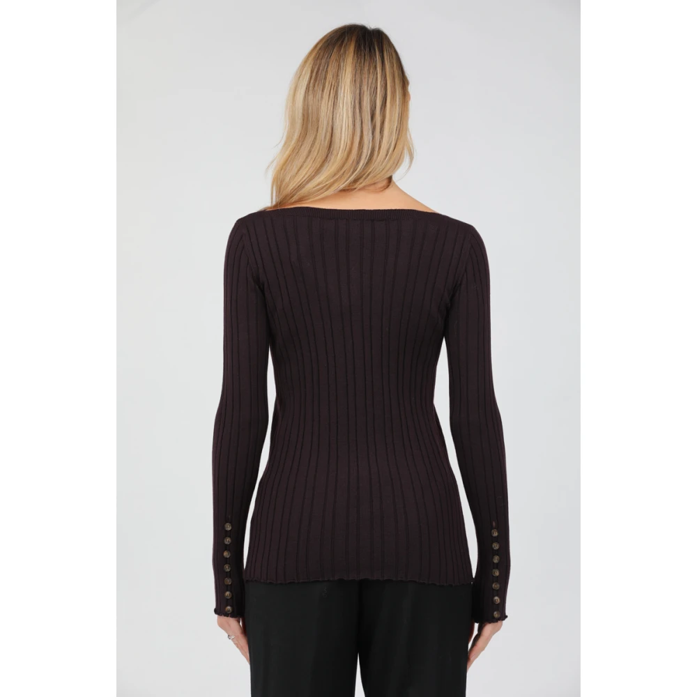 Alpha Studio Top met lange mouwen en boothals met knoopdetail Brown Dames