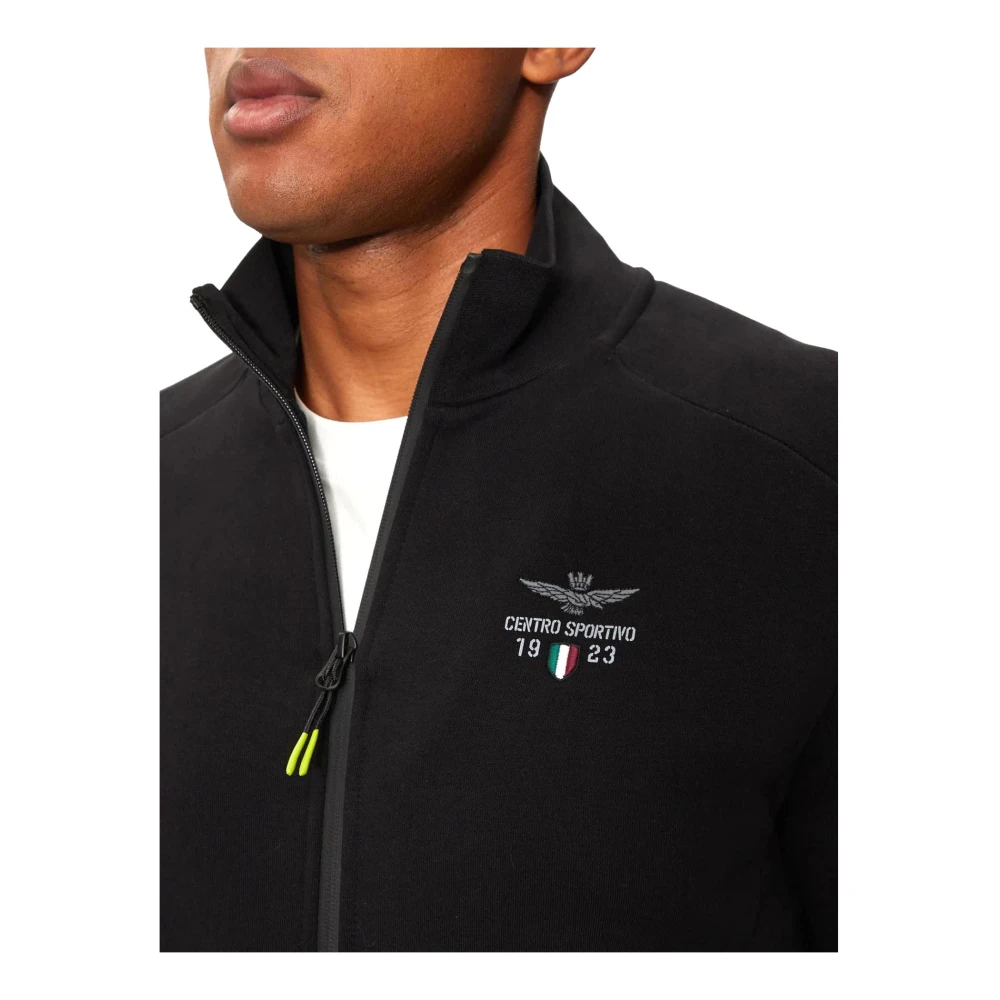 aeronautica militare Sportieve Katoenen Rits Trui Fe1944 Zwart Black Heren