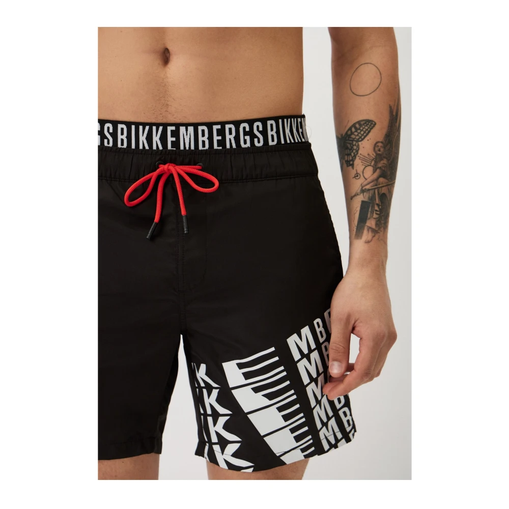 Bikkembergs Elastische Taille Logo Zwemshorts Black Heren