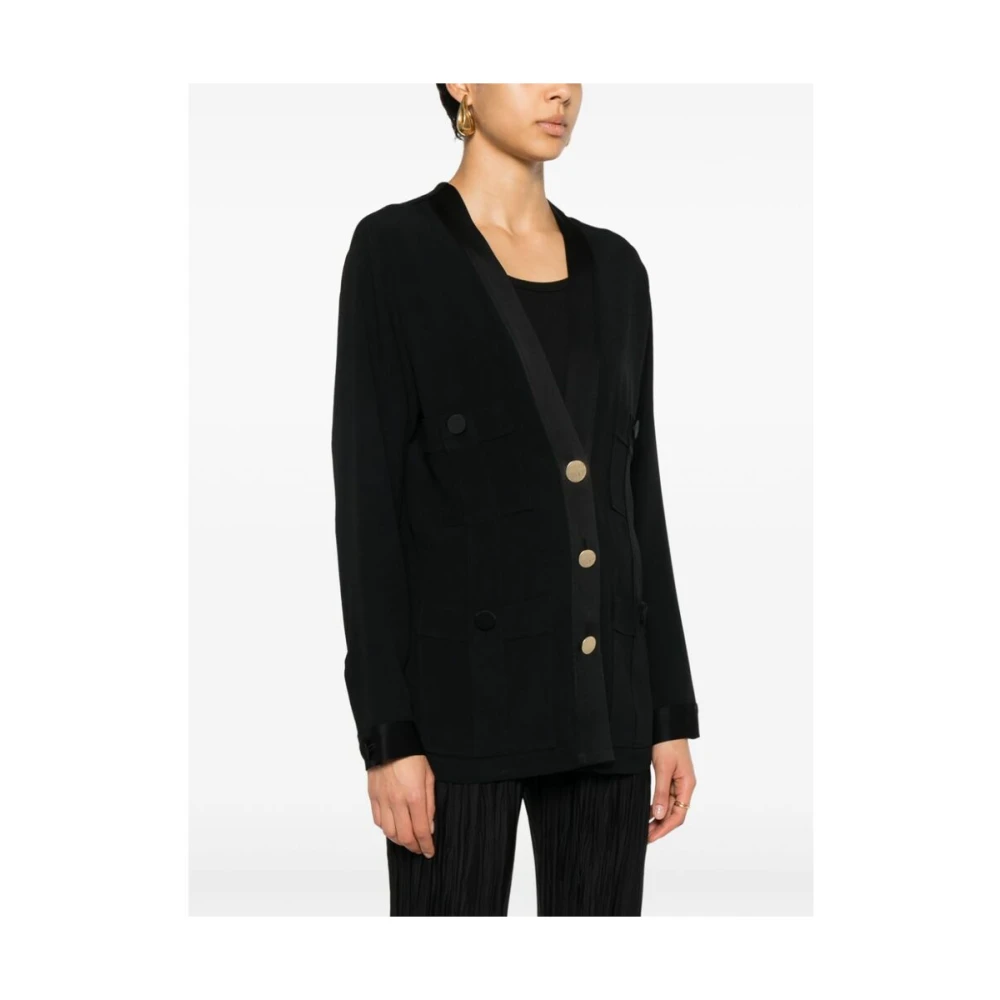 Forte Zwarte V-hals jas met zakken Black Dames