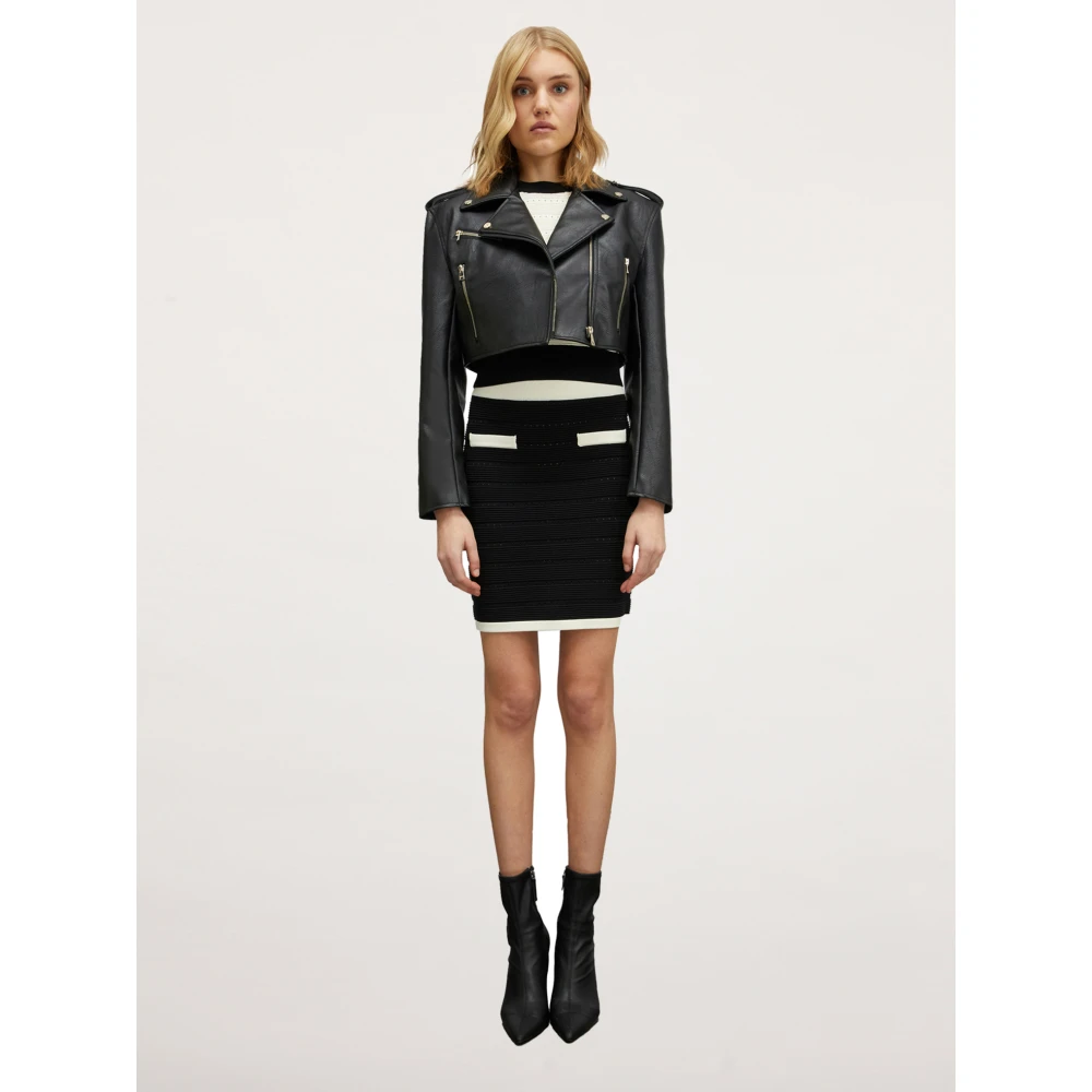 Motivi Korte Bikerjack in 80's Stijl Black Dames