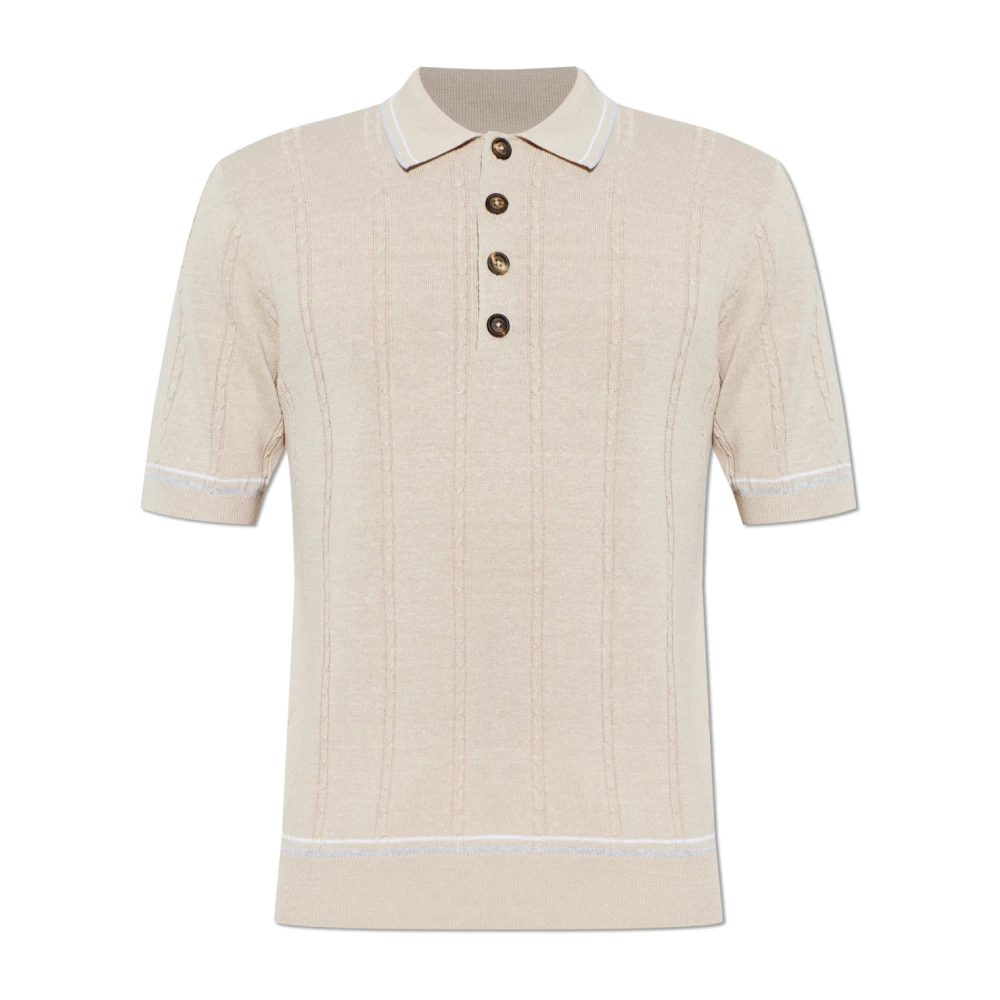 Eleventy Mannelijk Beige Tops Heren, L, Katoen, Polo Shirt Met Decoratief Weefsel