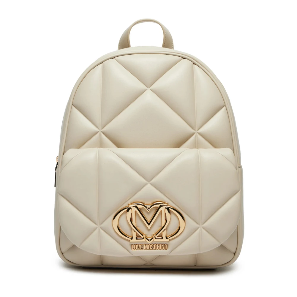 Love Moschino Mannelijk Beige Gewatteerde Rugzak Met Gouden Logo