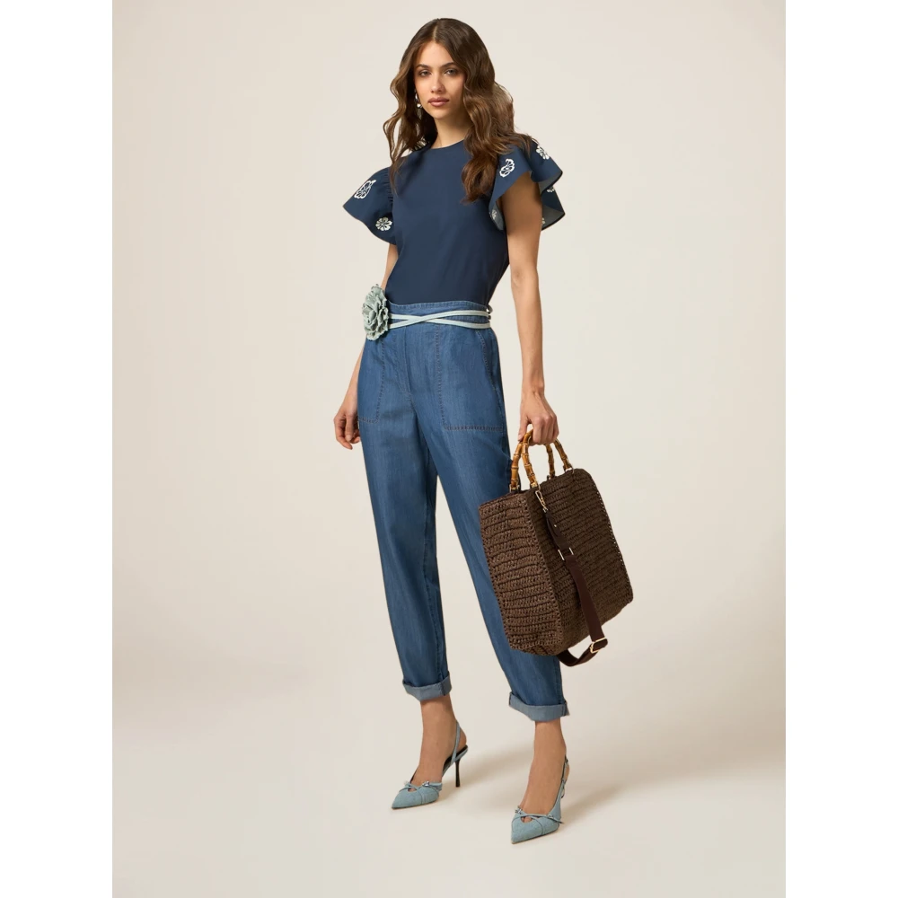 Oltre Tencel Denim Joggers Blue Dames