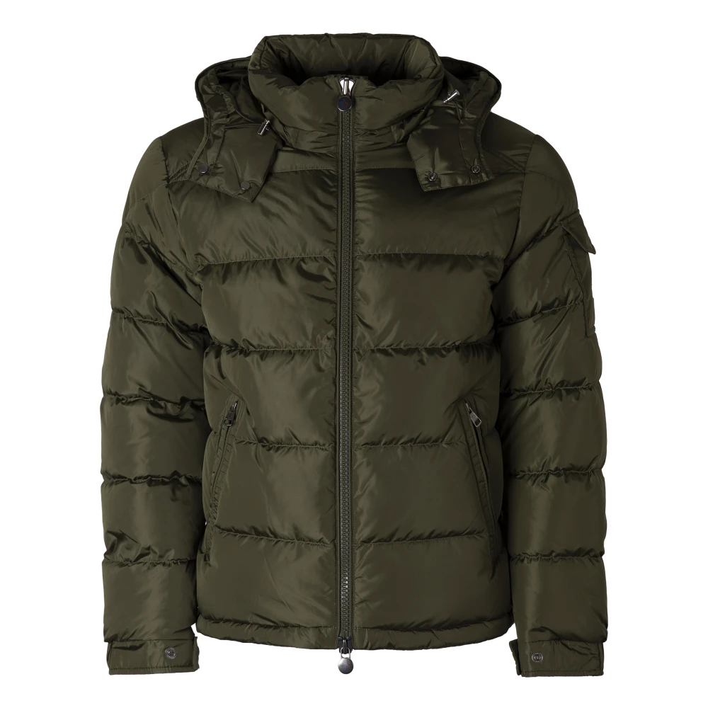 Moncler Men's Green Hooded Down Jacket With Logo Patch