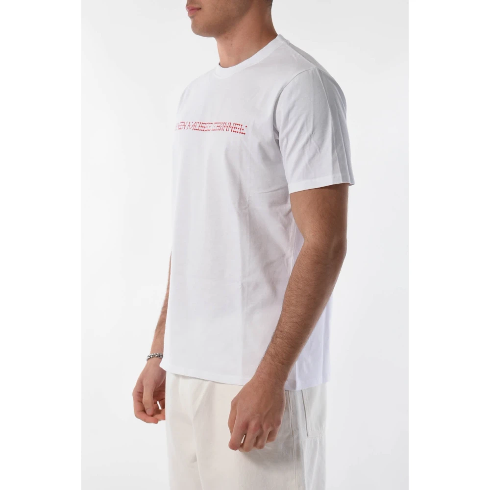 Edwin Katoenen T-shirt met voor- en achterlogo White Heren