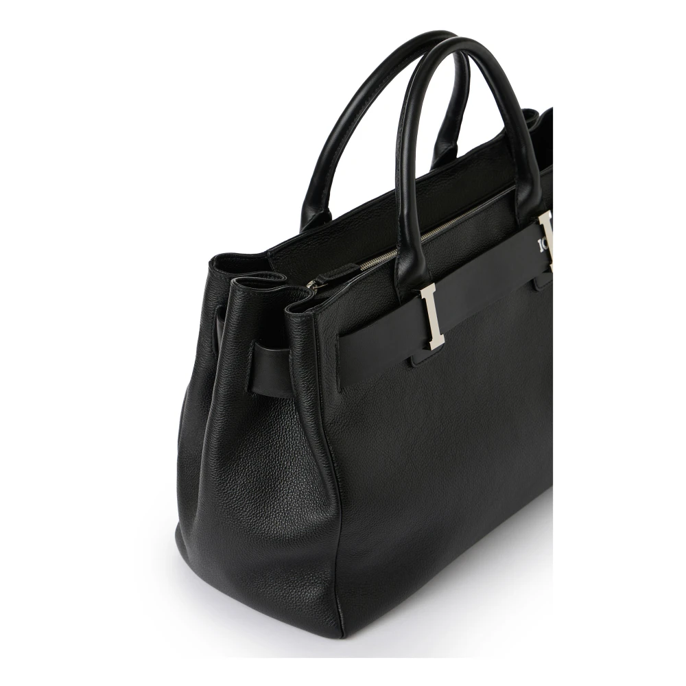 Iceberg Maxi shopper tas in zwart Willer leer met gladde gesp en zilveren details Black Dames
