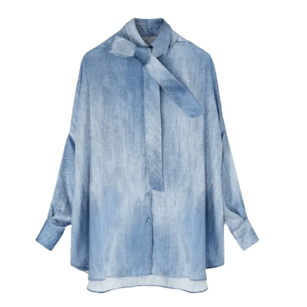 Ermanno Scervino Blauwe zijden ombre blouse met strikdetail Blue Dames