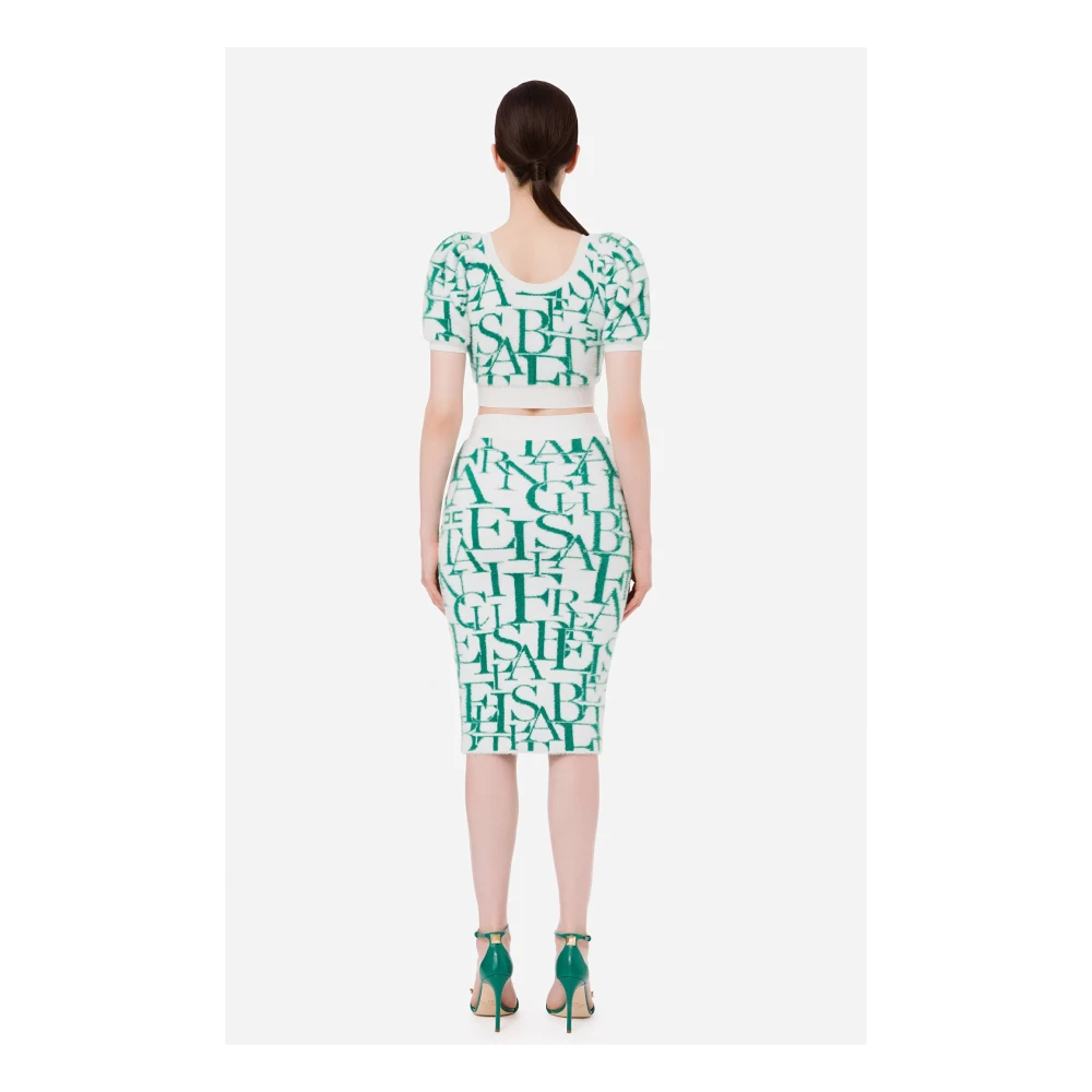 Elisabetta Franchi Crop top met ballonmouwen en lettering Green Dames