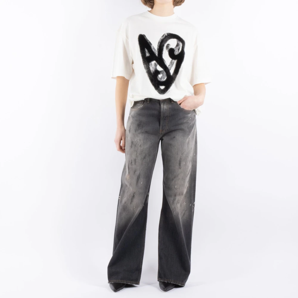 Acne Studios Wit Katoenen T-Shirt Cl0344 White Dames
