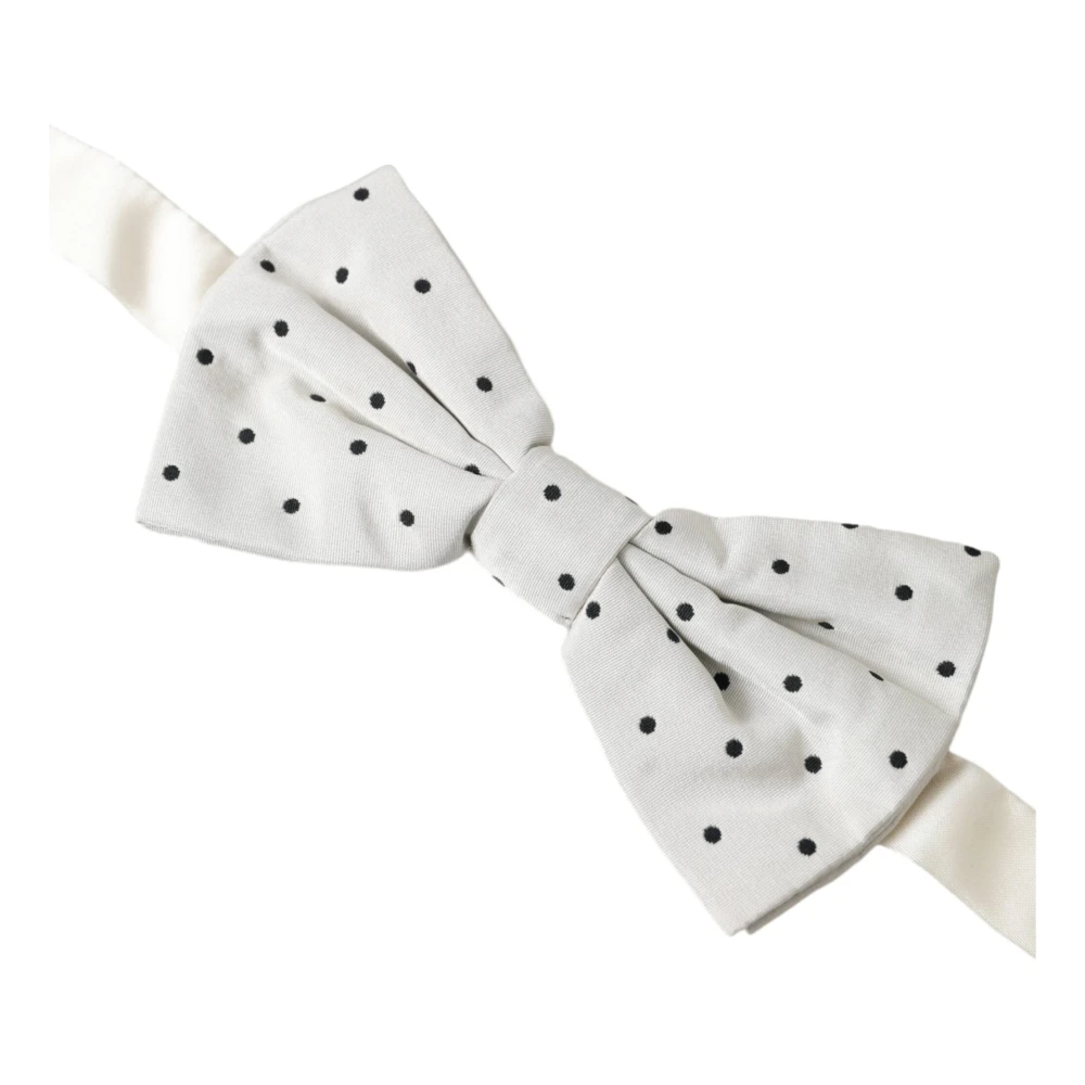 Dolce & Gabbana Polka Dot Polyester Vlinderdas White Heren