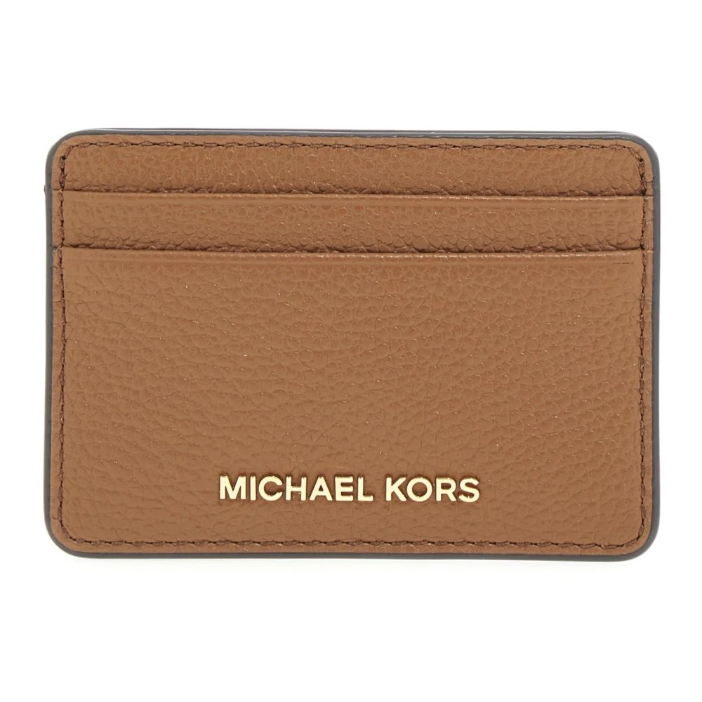 Michael Kors Donna Marrone Portacarte In Pelle Con Logo In Metallo