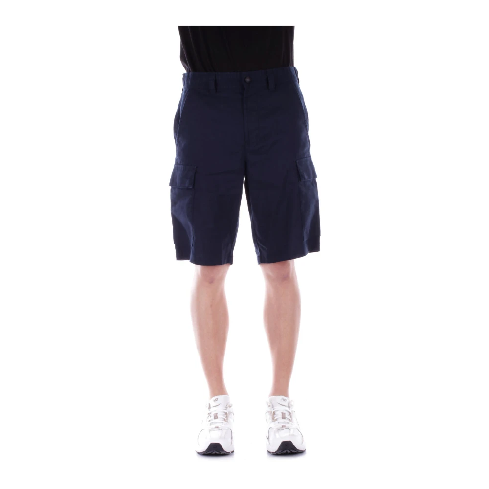 Hugo Boss Linnen Bermuda Shorts Rits Knoopsluiting Blue Heren