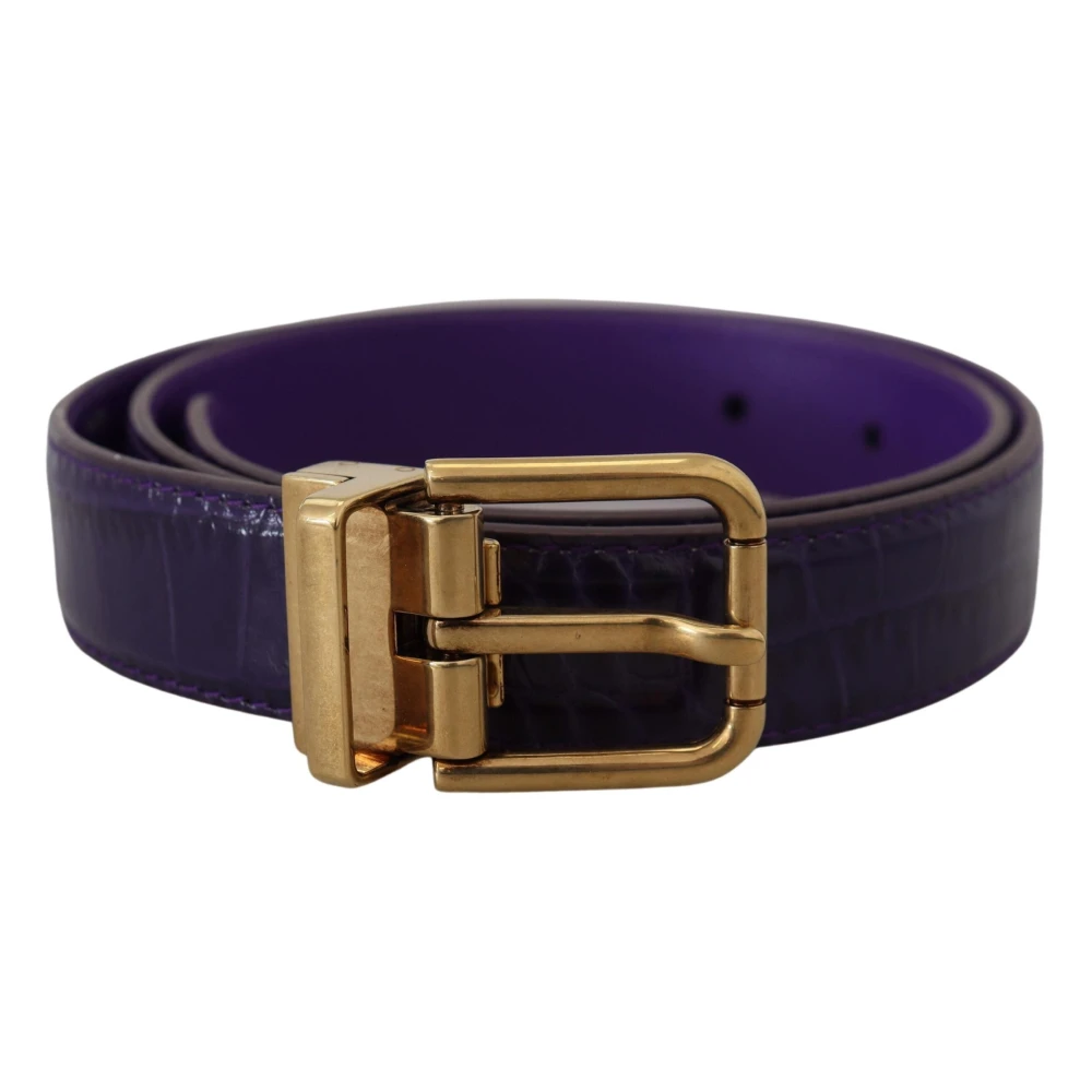 Dolce & Gabbana Unisex Purple Exotic Leather Gold Metal Buckle Belt - Belts - One Size - Accessories