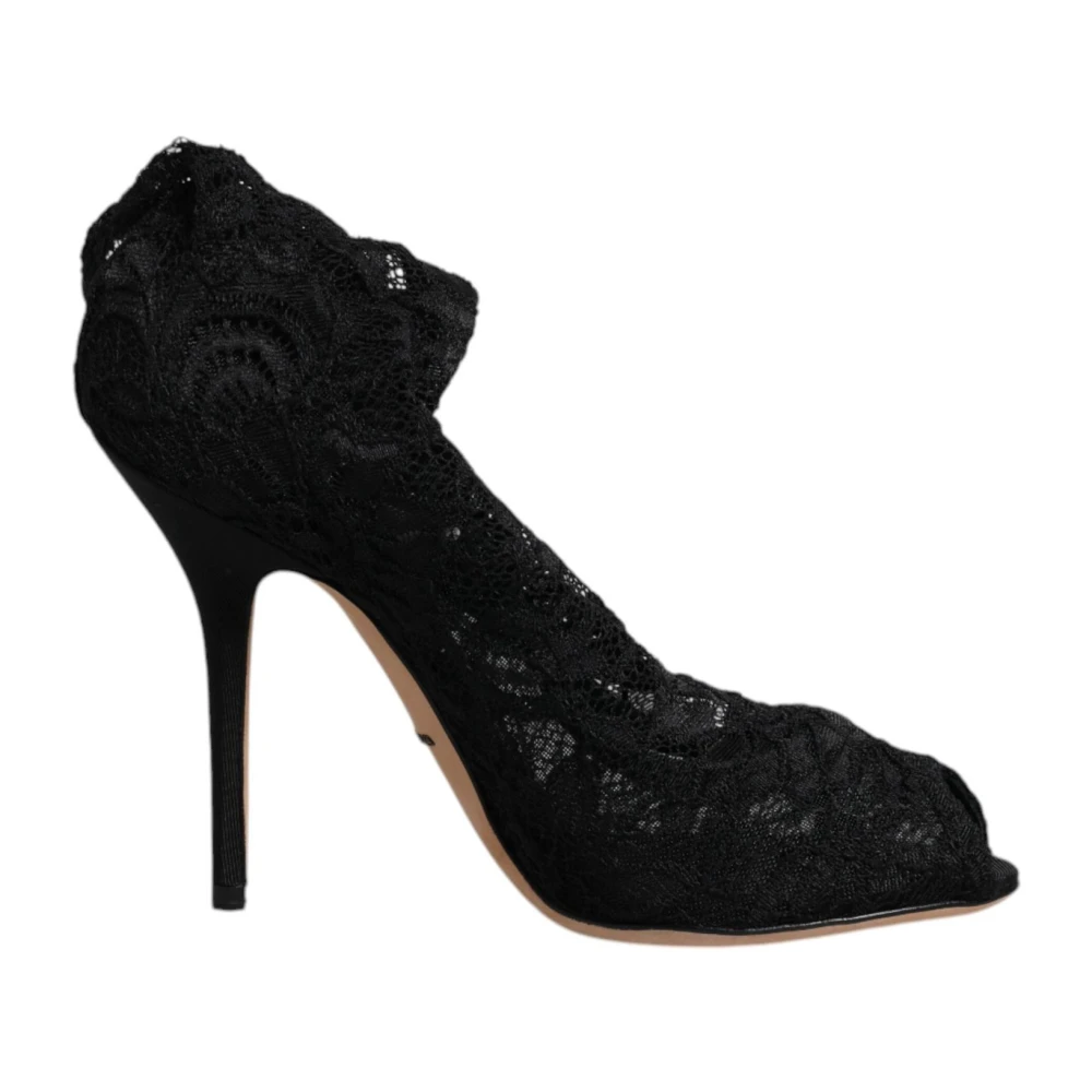 Dolce & Gabbana Women's Black Lace Stretch Mid Calf Boots