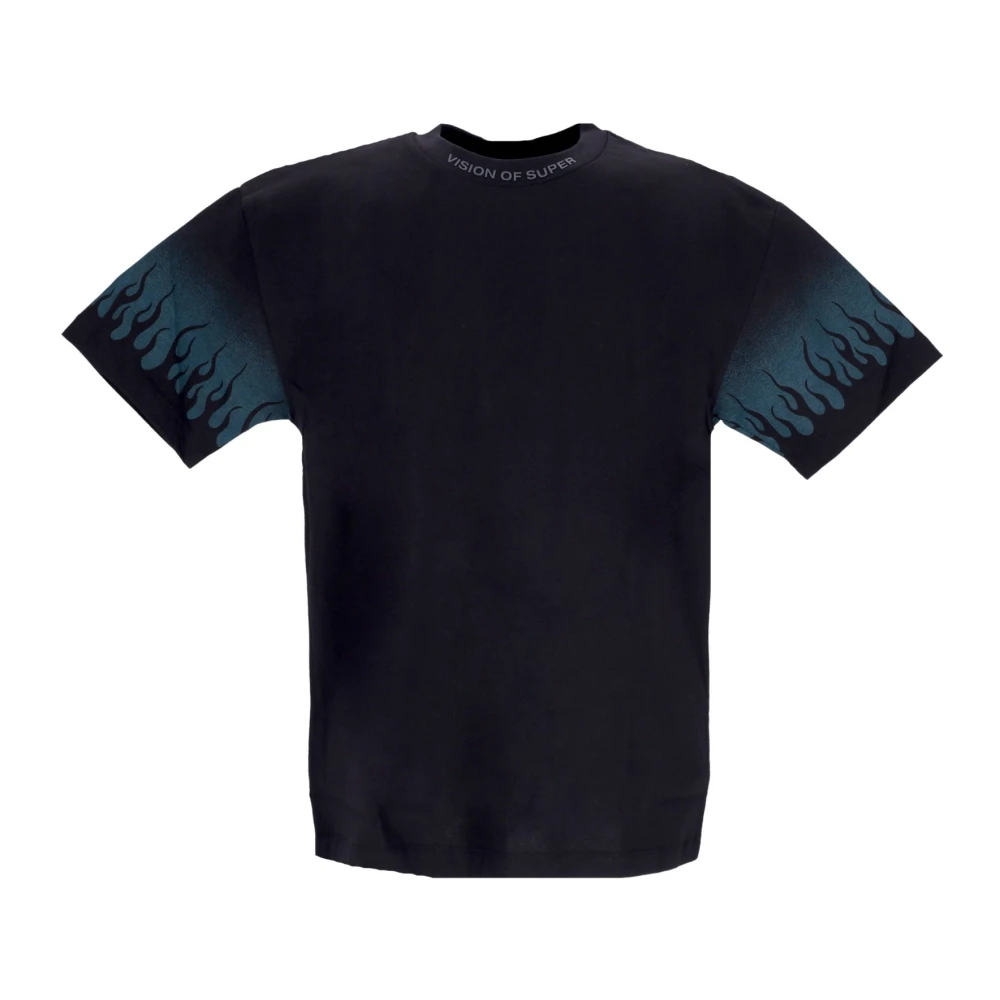 Vision Of Super Men's Black T-Shirts, Xl, Flames Logo Tee /Green