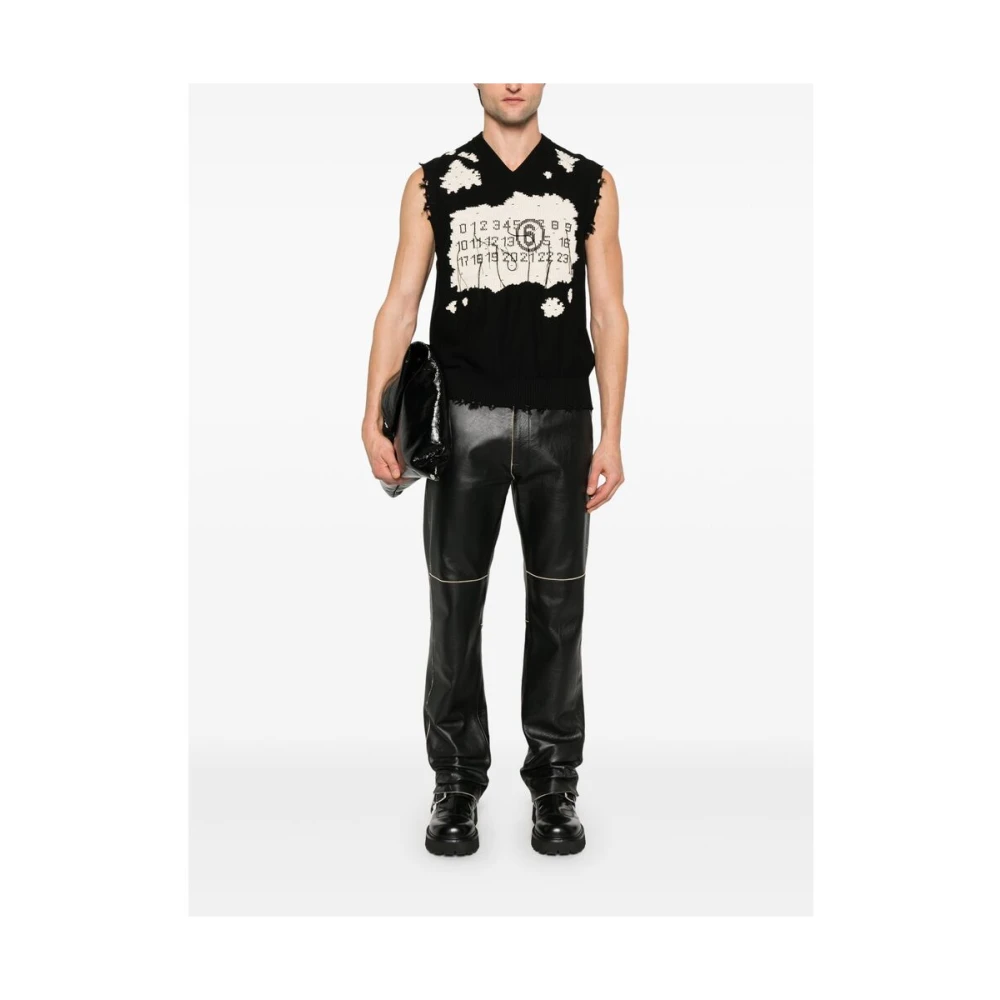 MM6 Maison Margiela Zwarte V-hals Mouwloze Sweater Black Heren