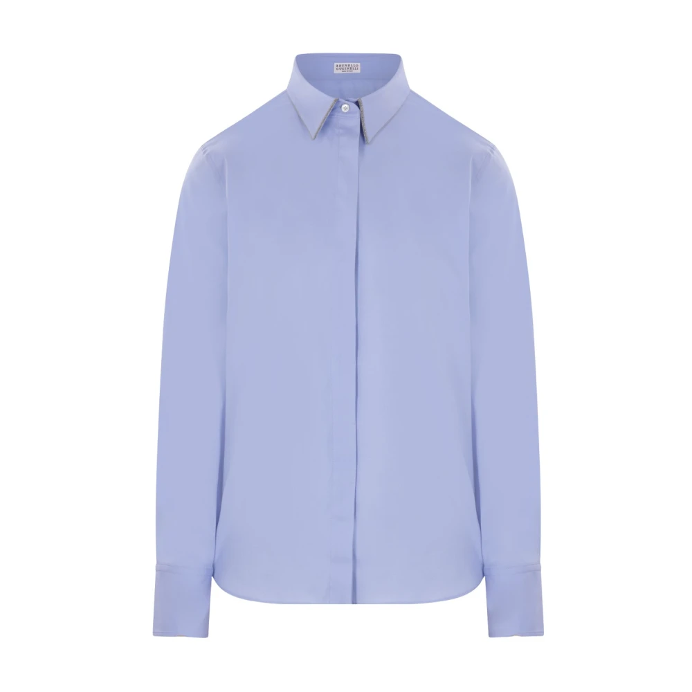 BRUNELLO CUCINELLI Lichtblauw Katoenen Stretch Overhemd Blue Dames