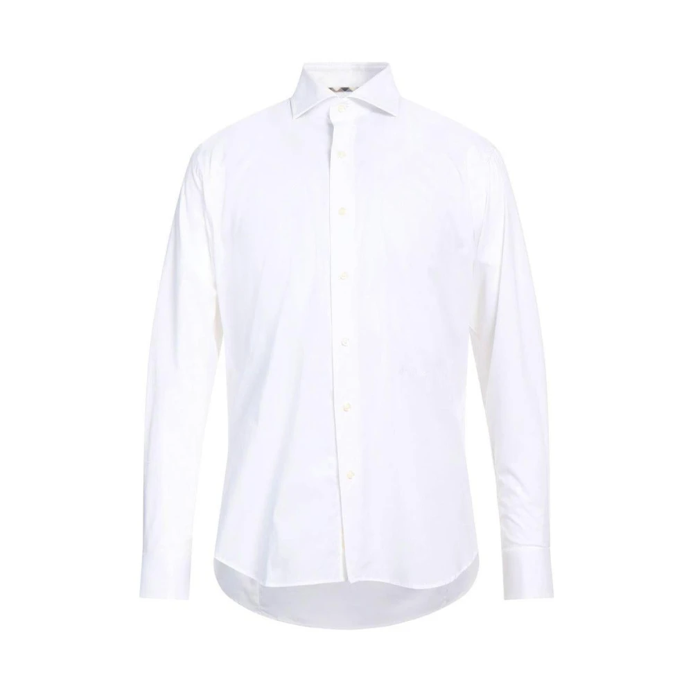 Aquascutum Men's White Casual Shirts, L, Cotton Shirt With Embroidered Logo