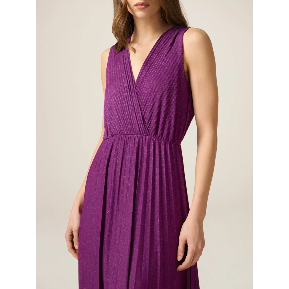 Oltre Lang Geplooid Lurex Jurk Purple Dames