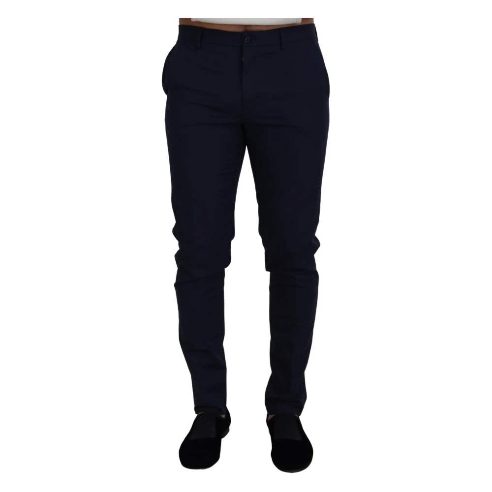 Dolce & Gabbana Men's Blue Slim-Fit Trousers, Xl, Linen Cotton Slim Trousers Chinos Trousers